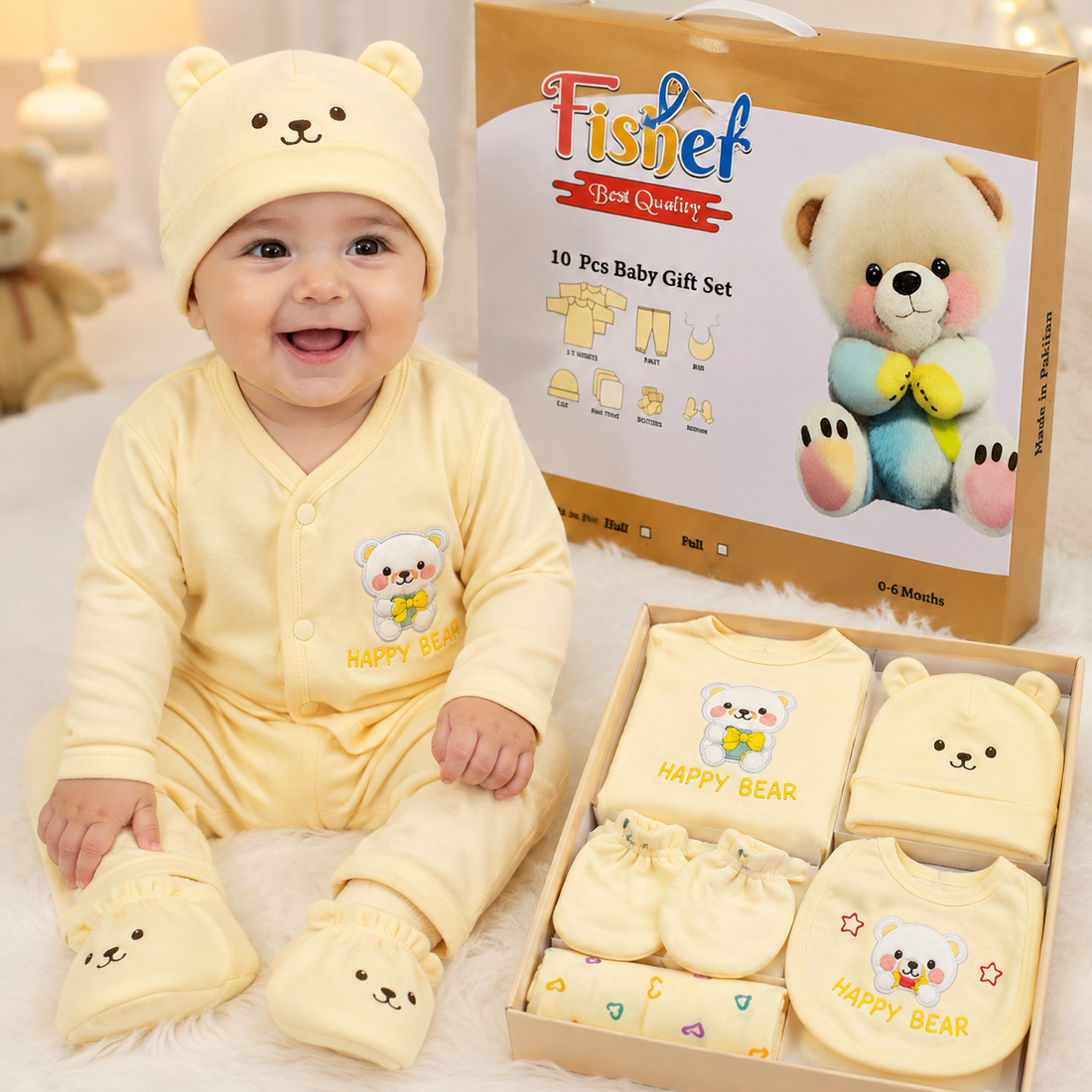 Fishef Happy Bear 10 Pcs Baby Gift Set (0-6 Months)