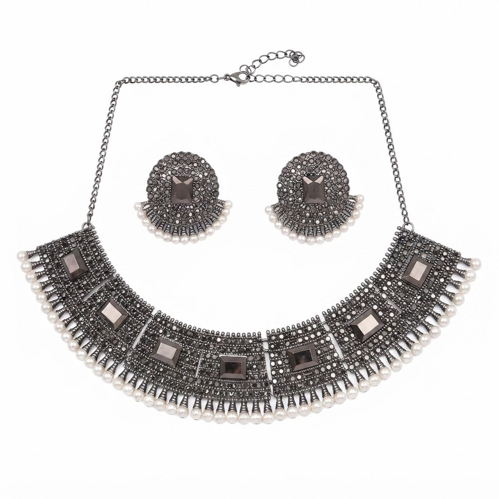 Pearl & Crystal Statement Necklace Set – Bridal Jewelry