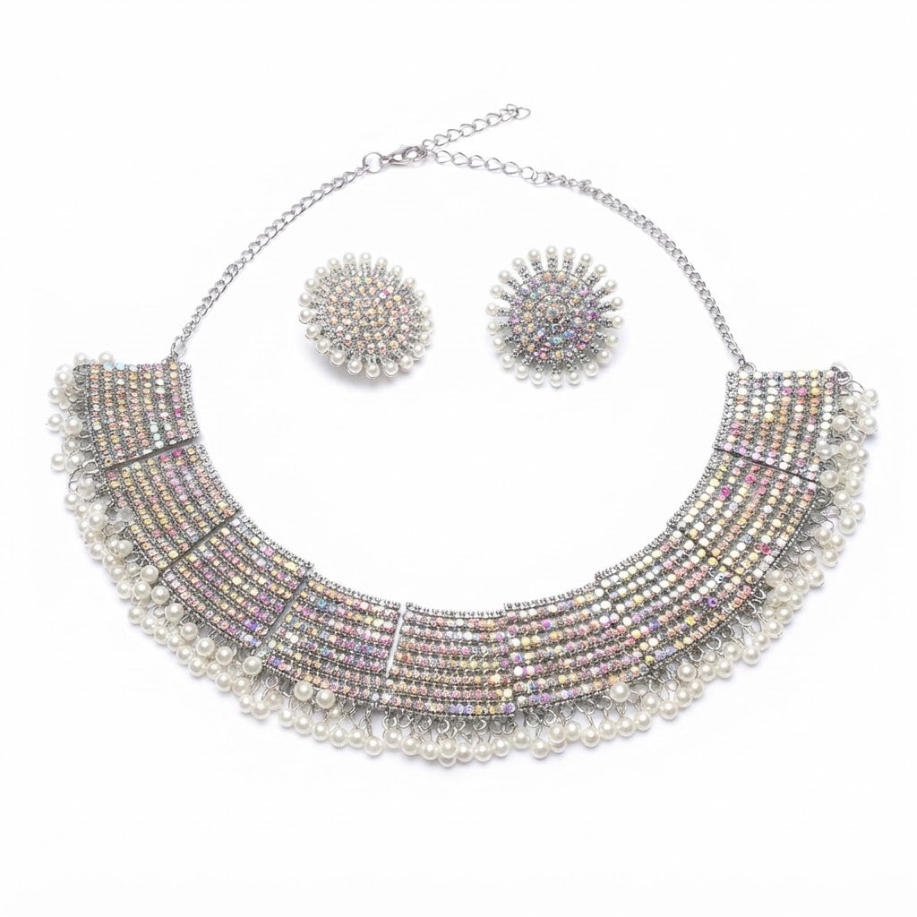 Pearl & Crystal Statement Necklace Set – Bridal Jewelry