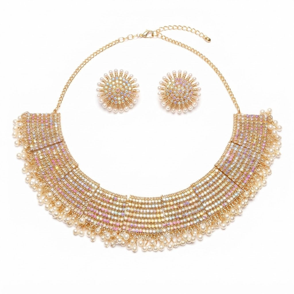 Pearl & Crystal Statement Necklace Set – Bridal Jewelry