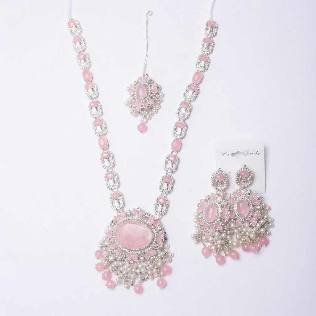 Mughal Bridal Jewelry Set – Baby Pink & Jet Black Gold