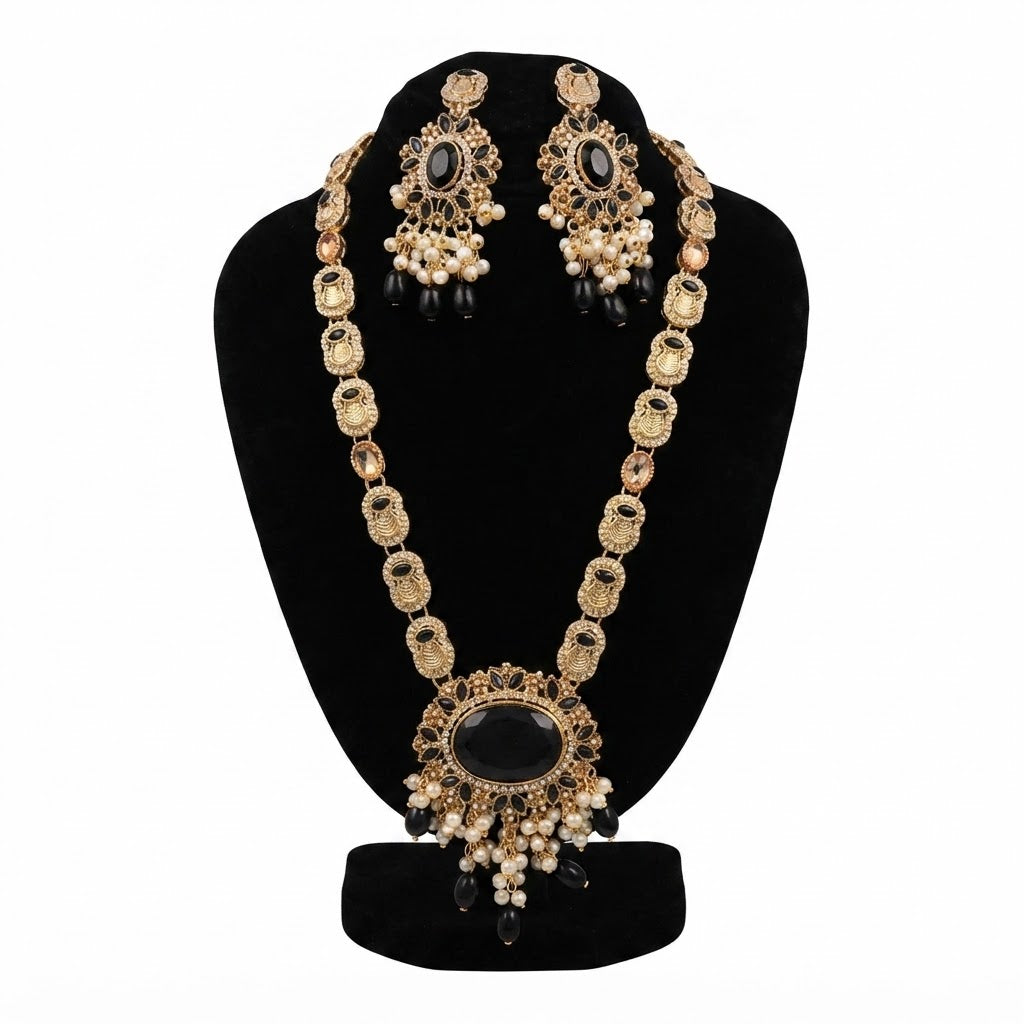 Mughal Bridal Jewelry Set – Baby Pink & Jet Black Gold