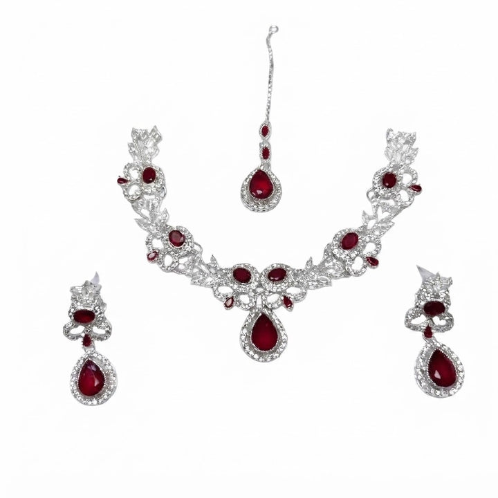 Floral Vine Teardrop Bridal Jewellery Set – Necklace, Earrings & Maang Tikka