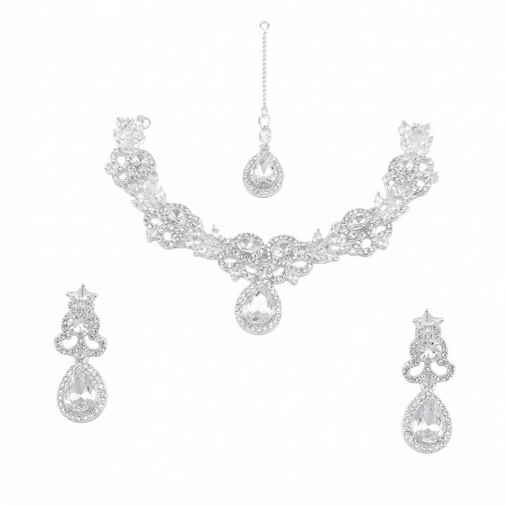 Floral Vine Teardrop Bridal Jewellery Set – Necklace, Earrings & Maang Tikka