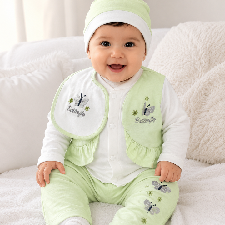 Butterfly Embroidered Baby Girl 5 Pcs Clothing Set (0-6 Months)