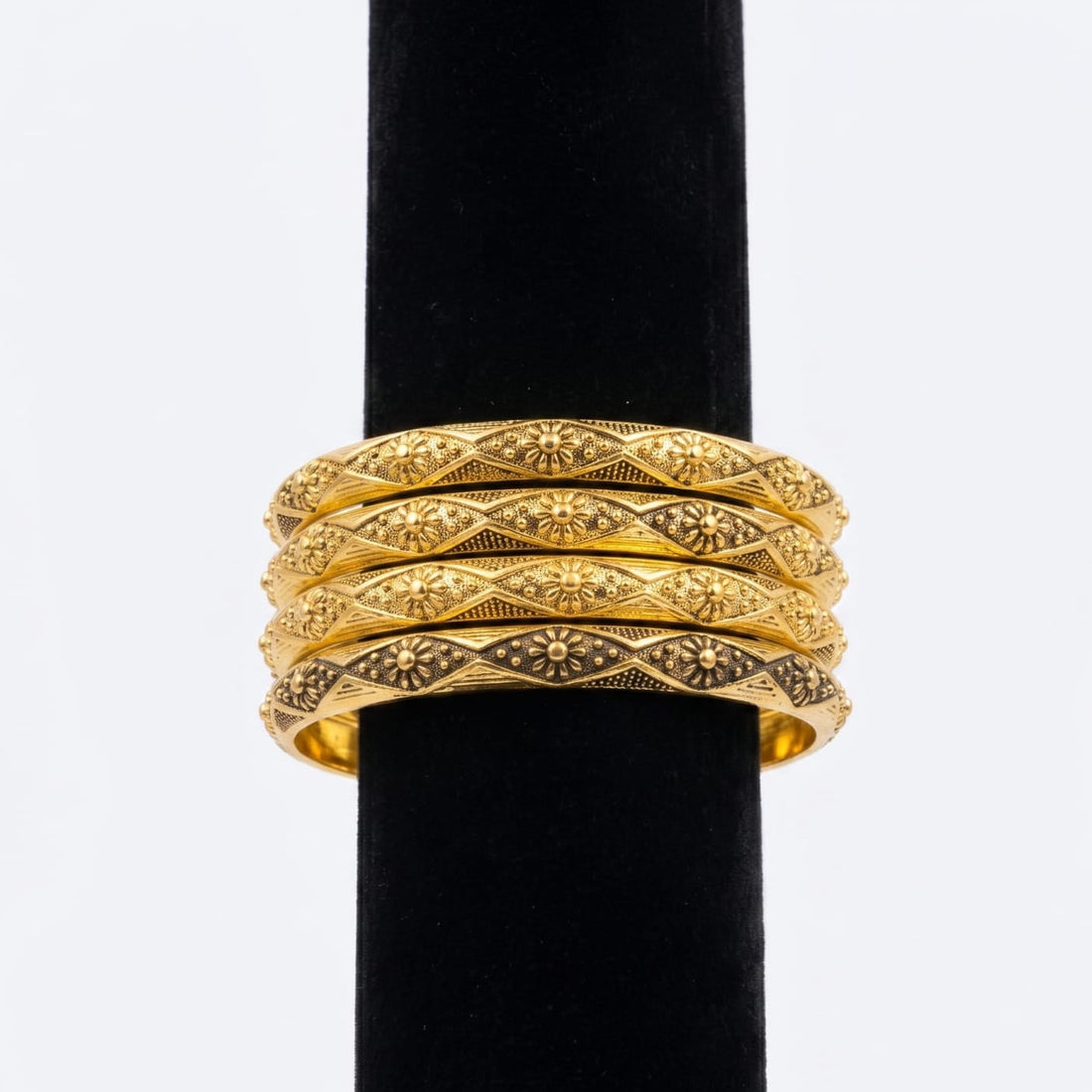 22K Gold-Tone Floral Engraved Bangle Set – Traditional Ethnic Bangles Set of 4
