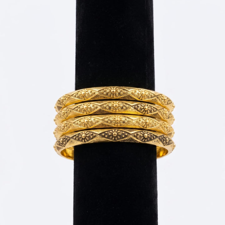 22K Gold-Tone Floral Engraved Bangle Set – Traditional Ethnic Bangles Set of 4