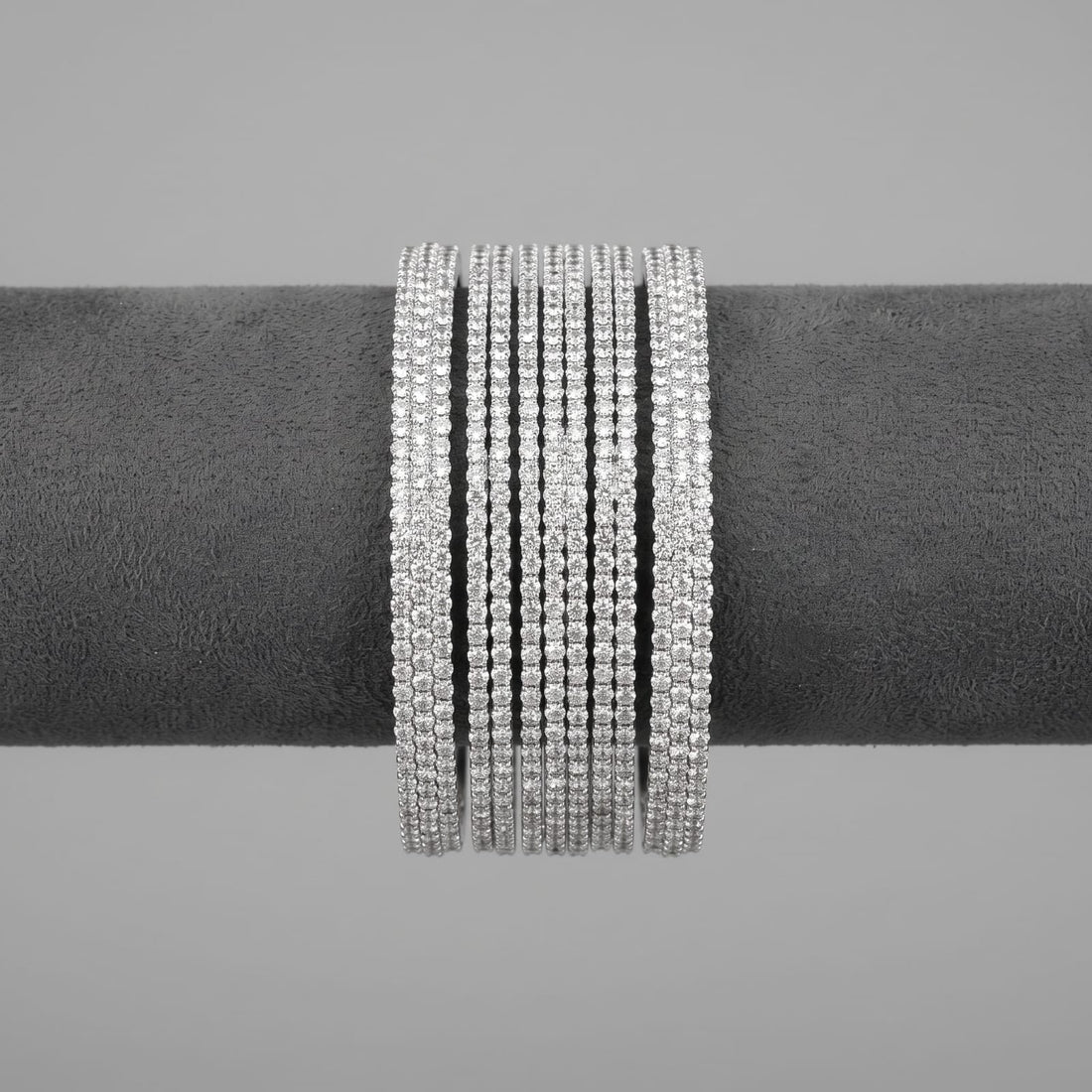 Full Diamond-Look Silver CZ Bangle Set – Sparkling Crystal Bangles