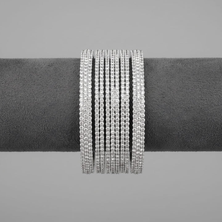 Full Diamond-Look Silver CZ Bangle Set – Sparkling Crystal Bangles
