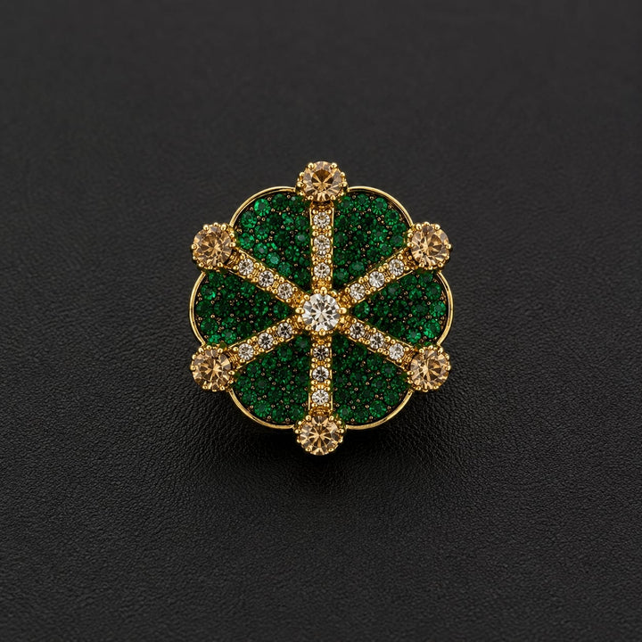 Mughal Starburst Mandala Cocktail Ring – Emerald Green & Blush Pink