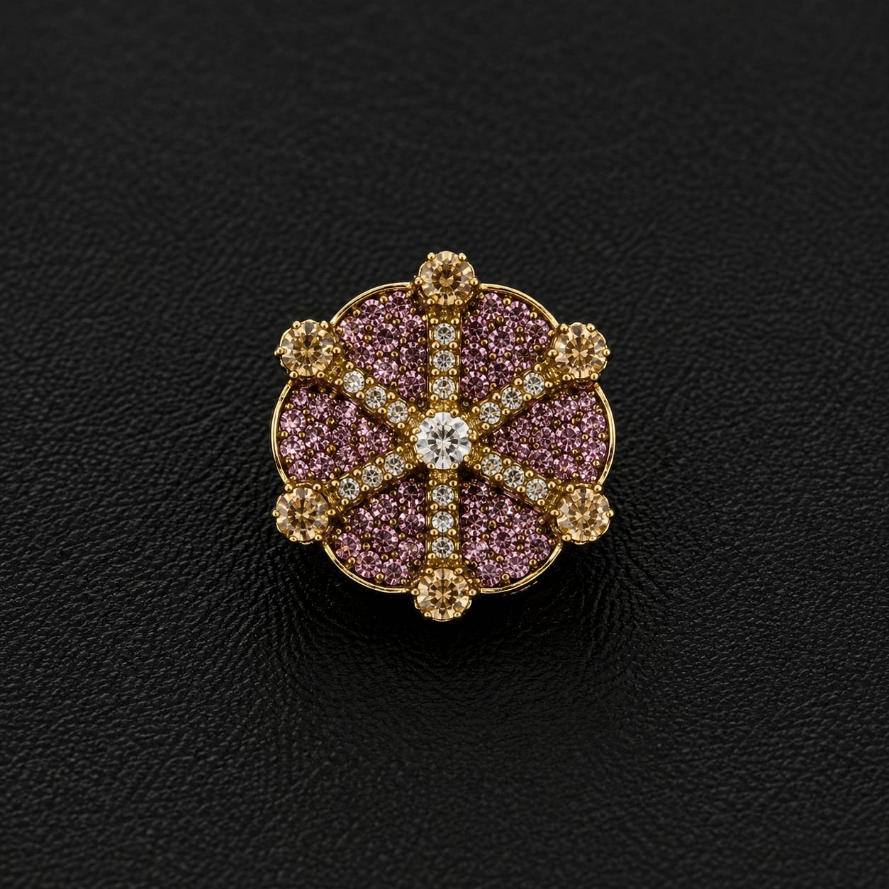 Mughal Starburst Mandala Cocktail Ring – Emerald Green & Blush Pink