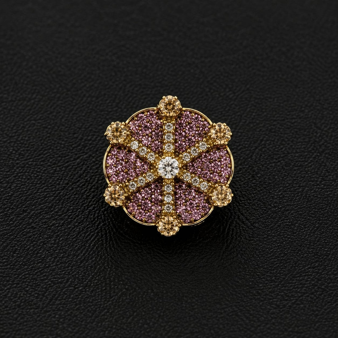 Mughal Starburst Mandala Cocktail Ring – Emerald Green & Blush Pink