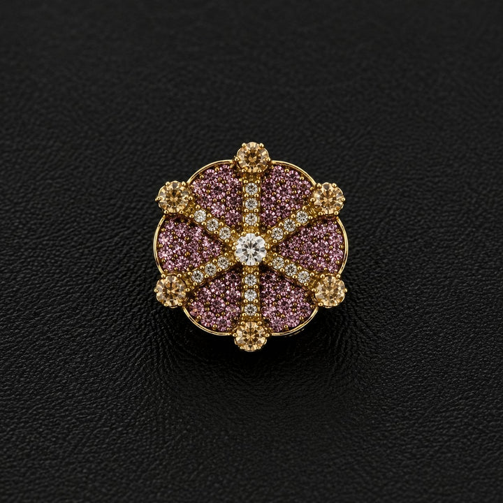Mughal Starburst Mandala Cocktail Ring – Emerald Green & Blush Pink