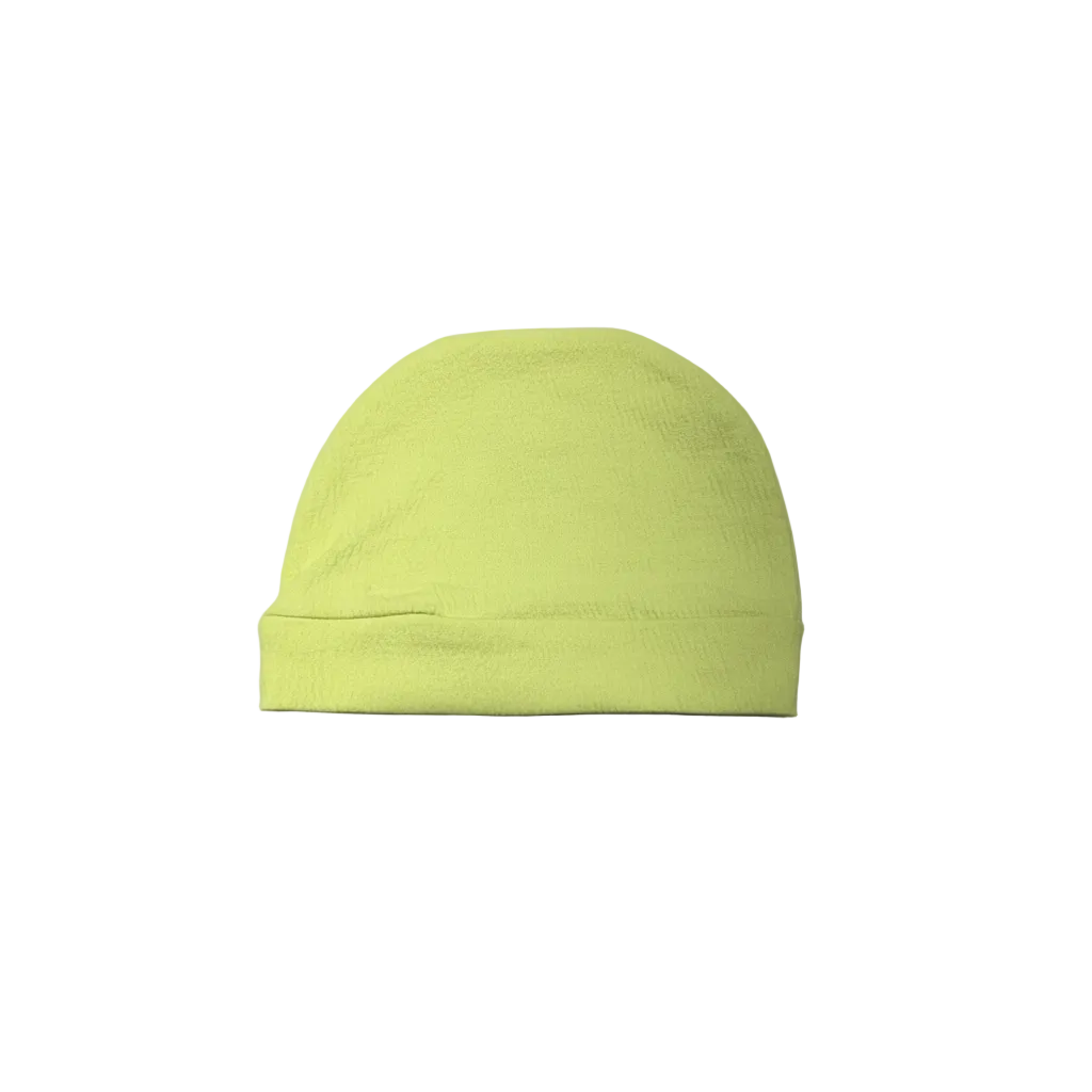 Baby beanie hat yellow-green white background