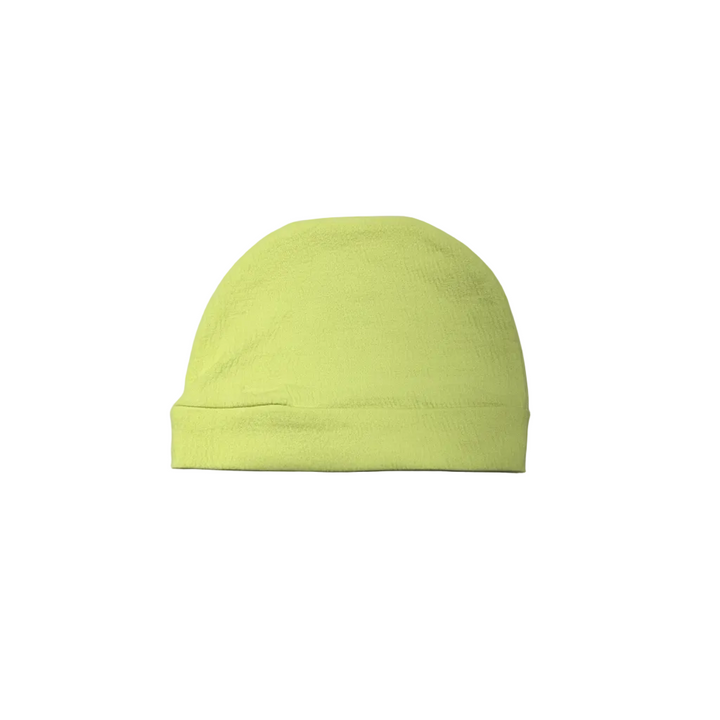 Baby beanie hat yellow-green white background
