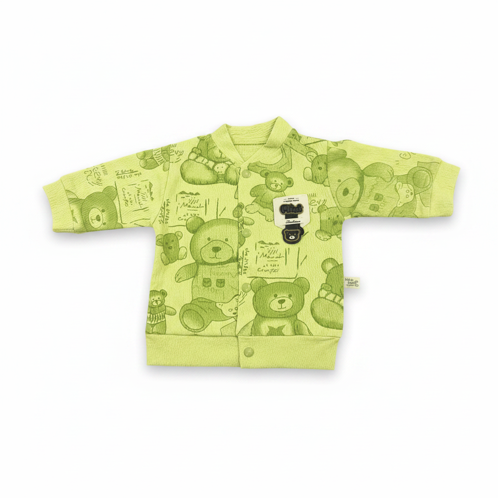 Teddy bear print baby jacket white background