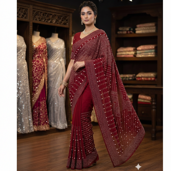 Maroon Pearl Saree