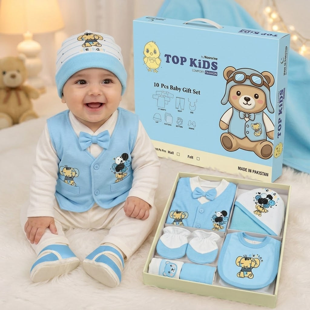 Top Kids 10 Pcs Baby Gift Set – Baby Blue